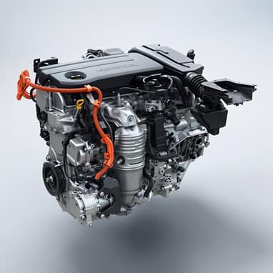 2026 Honda Civic Hatchback detail of the hybrid engine powertrain (Compact Hatchback).